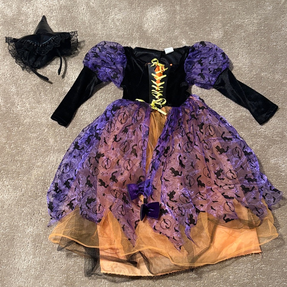 Light Up Witch Costume for Kids & headband, witches hat (Size Medium)